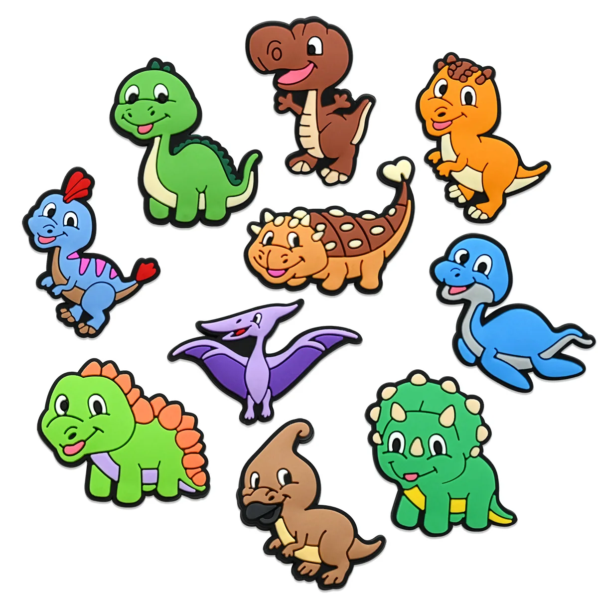 10Pcs Cute Cartoon Dinosaur Hole Shoe Charms PVC Clog Buckles, T-Rex Triceratops Pterosaur DIY Sandal Animal Decor Party Gift