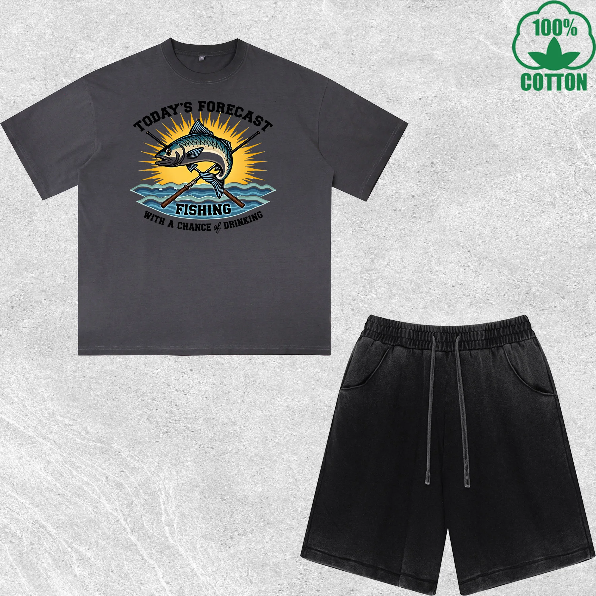 

Forecast Printed Dirty Wash T-Shirt Shorts Set Multicolor Combo Loose Trendy Fashionable 100%Cotton