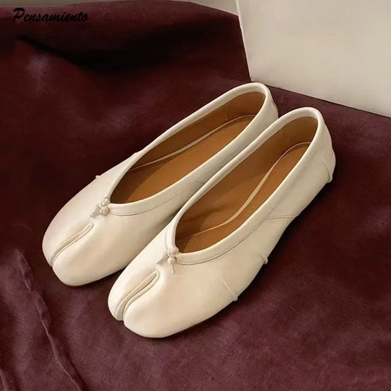 Modische Split-Toe Ballerinas aus weichem Leder für Damen, Frühling/Sommer, lässige Tabi-Loafer, Tanzschuhe für Mädchen