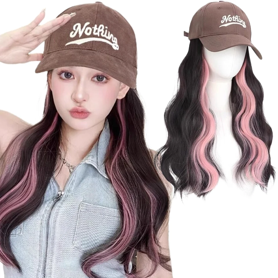 

Synthetic Big Wave Wig Hat One-piece Female Fluffy Picking colors Natural Fashion Adjustable Baseball Cap New Long Curly Wig