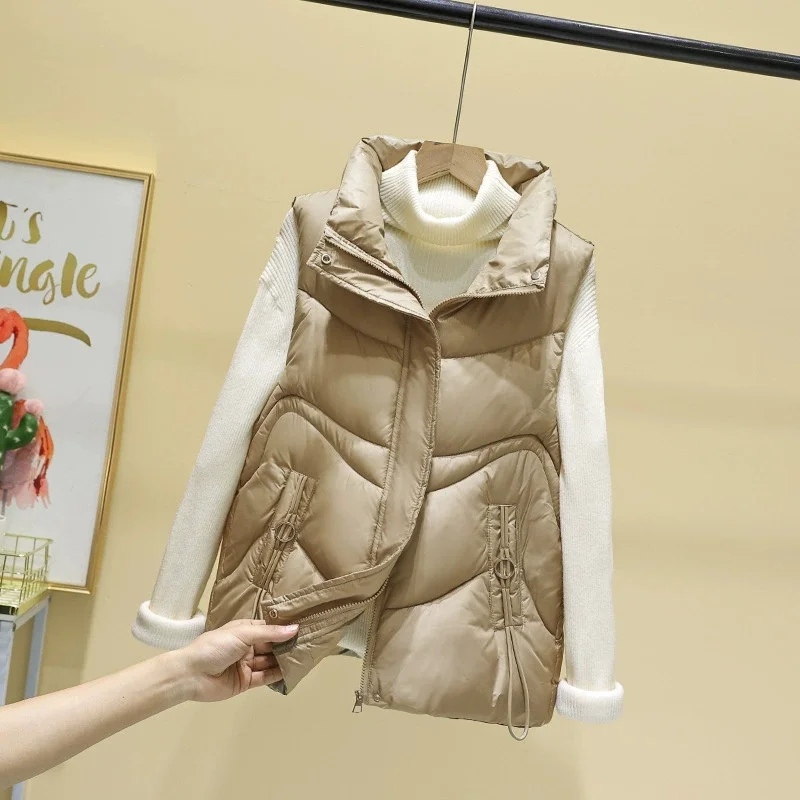 2025년 신상 여성용 겨울 슬리브리스 다운 베스트, 오리털 푸퍼 조끼, 초경량 방풍 아우터 여성용 질레