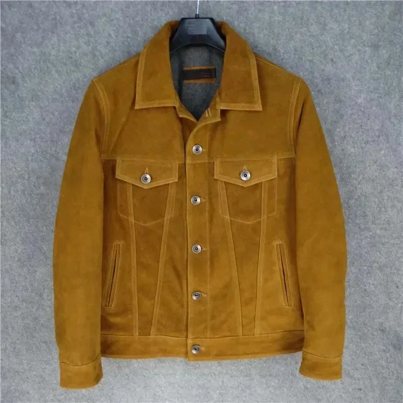 New Fashion 2025 Men's Jacket Genuine Suede Cow Leather Coat for Male Autumn Winter Fall Clothing Plus Sized XXXL 3XL