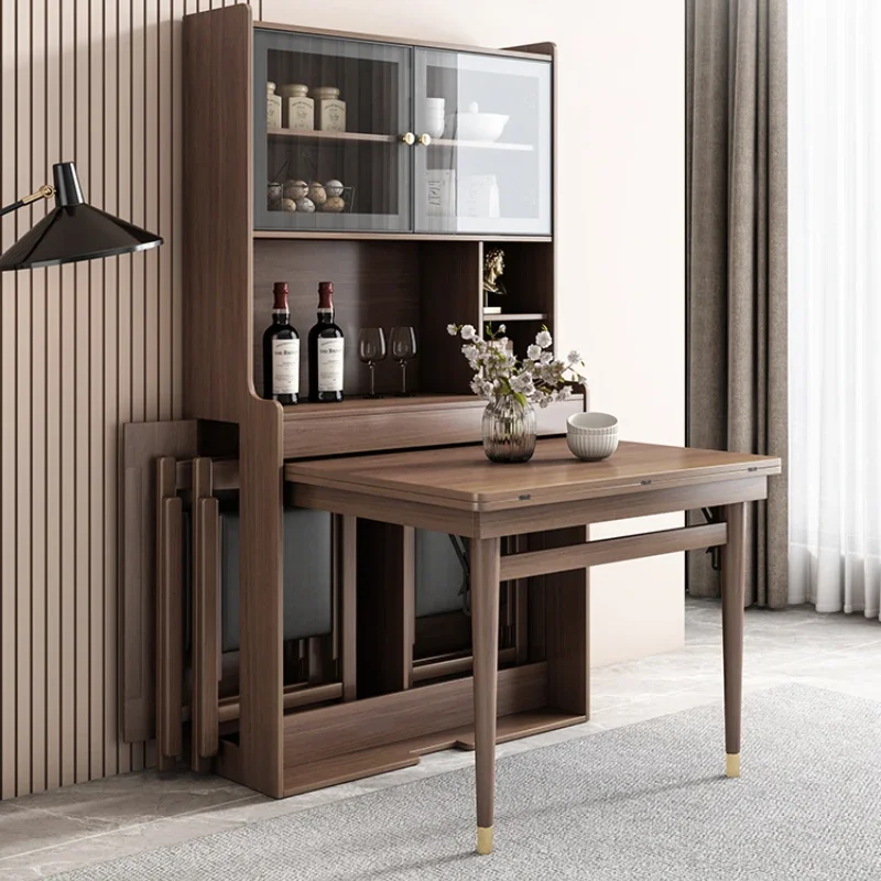 Foldable Dining Table Sideboard Cabinet Combination Modern Household Small Apartment Retractable Bar Counter Dining Table