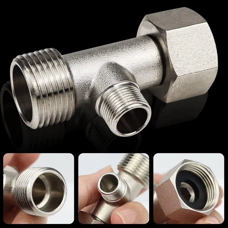 Latão 3/8 '1/2' 9/16' t joint 3 vias encaixe de tubulação t adaptador válvula de enchimento shaffat bidé água desviador conector acessórios