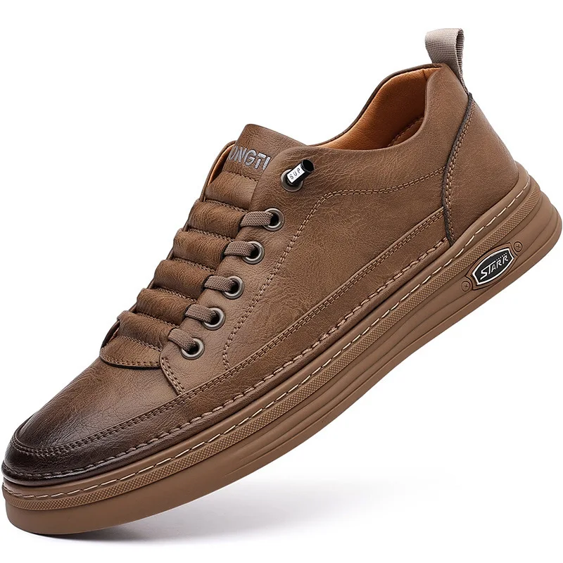 

Solid Color New Designer Board Shoes Men Fashion Casual Leather Sneakers Man British Soft Sole Spring Autumn Zapatos De Hombre