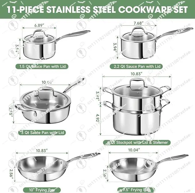 Non-stick stainless steel kitchen cookware set induction cooking pots and pans with lid