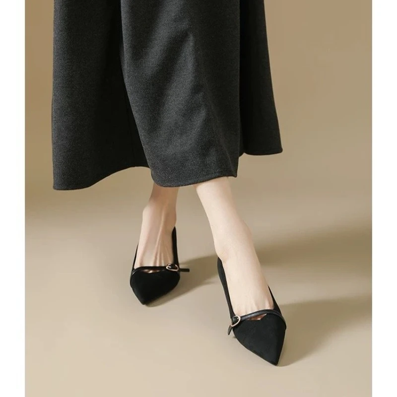 Elegant Buckle High Heels Women's Pointed Toe Thin Heel Single Shoes Comfortable for Long Time Standing