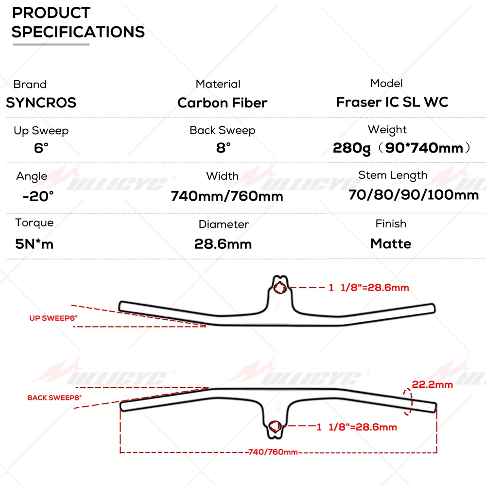 SYNCROS FRASER IC SL WC For Sparks Frame 740MM -20° Full Carbon Fibre Integrated Cockpit MTB Handlebar Titanium screws