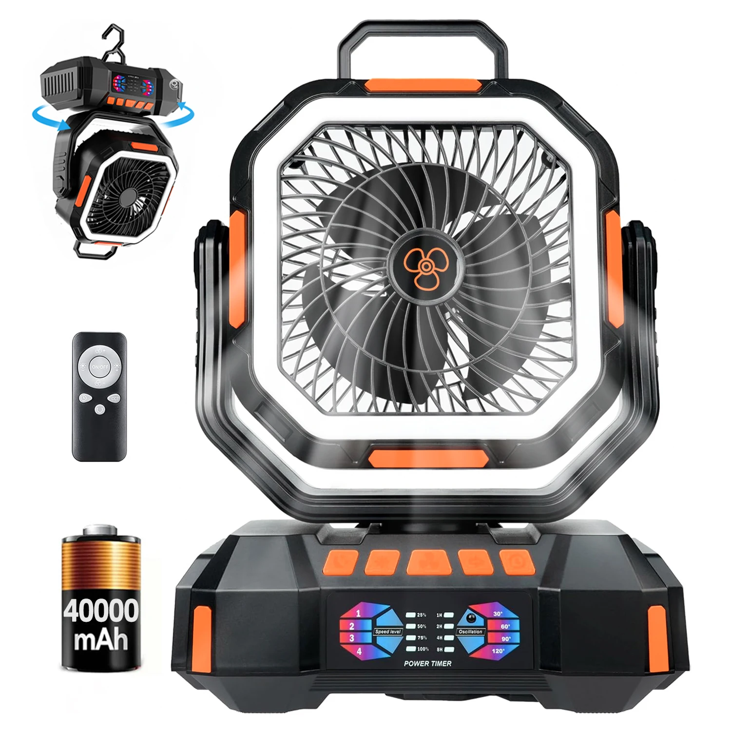 

Portable Outdoor Fan Rechargeable,40000mAh Cordless Battery Powered Fan with LED Lantern,for Travel Bedroom Camping Tent Fishing