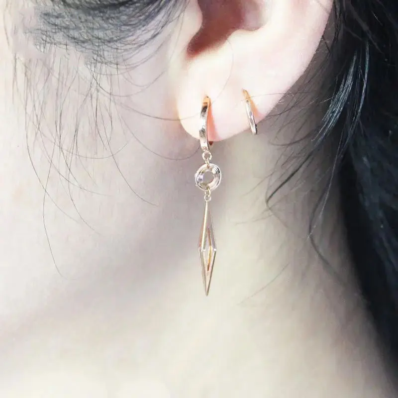 585 Purple Gold Smooth Sharp shaped earrings for women Light Luxury Plated 14K Rose Gold Long Earring buckle Banquet Jewelry
