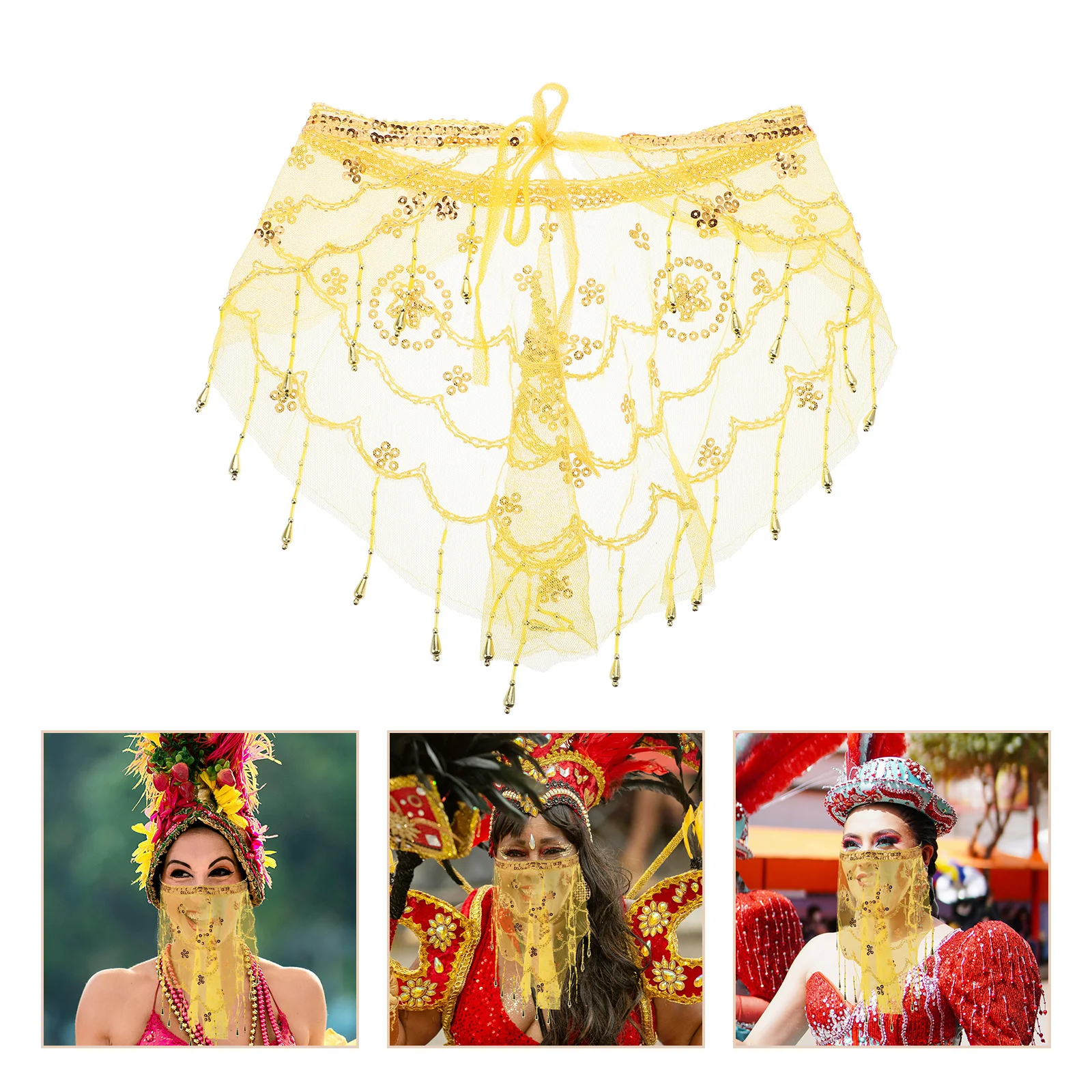 

Belly Veil Golden Sequins Elegant Polyester Fabric For Women Masquerade Halloween Party Wedding Performance