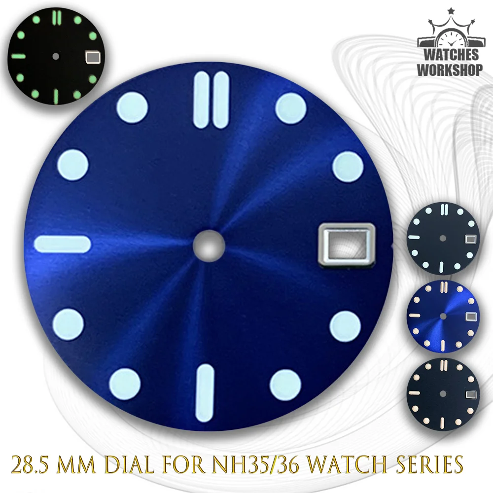 28.5mm Raised Dot Stick Watch Dial Green Luminous Fit NH35/36 For 3/3.8 O'clock Case Multiple Colors