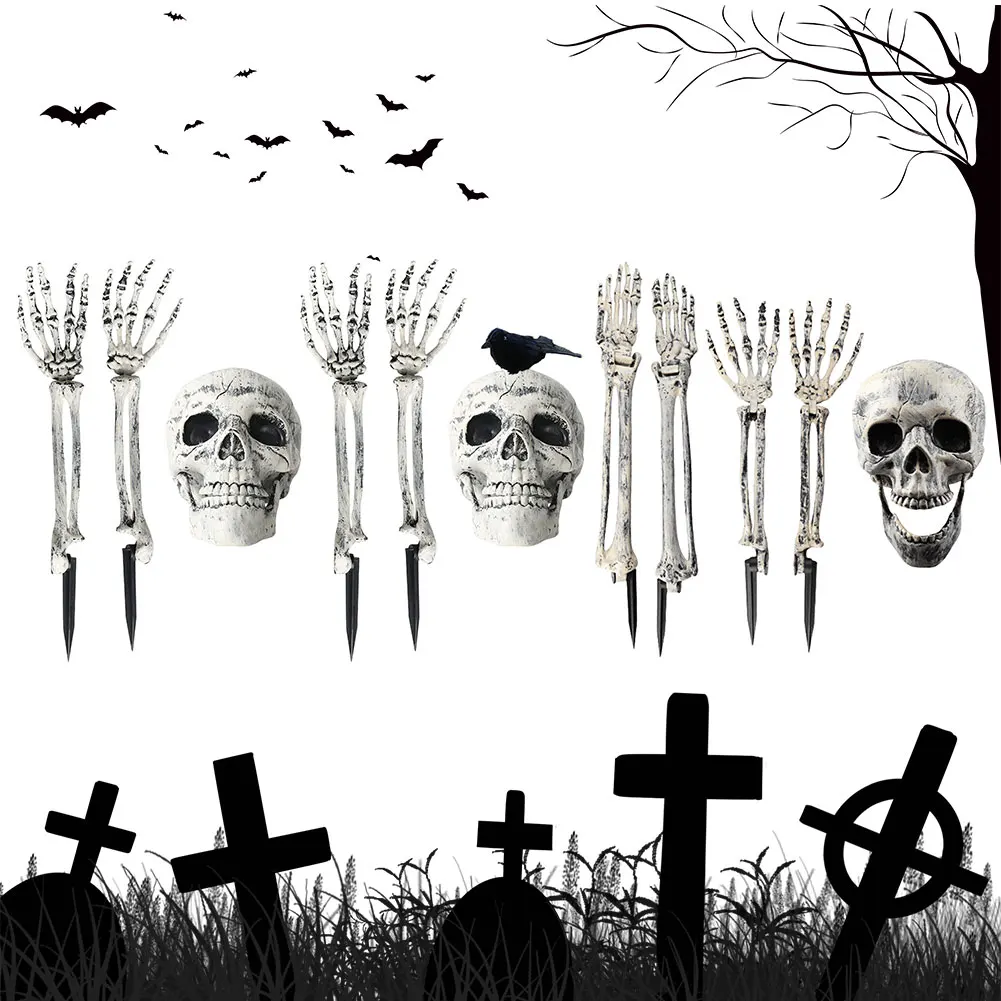 Outdoor Yard Lawn Stake Halloween Props Decorations Plastic Creepy Graveyard Skeletons Groundbreaker Garden Graveyard Decoration