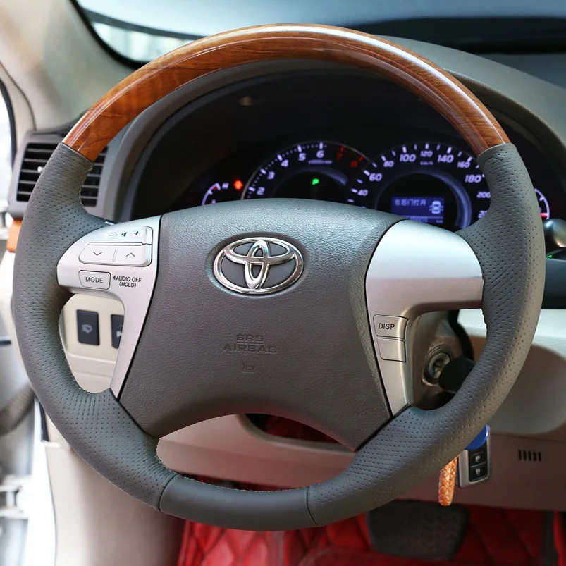 

For Toyota Camry 6 Generation 2006-2011 Manual Hand Sewn Needle Thread Car Steering Wheel Cover Car Accessories Leather Wood