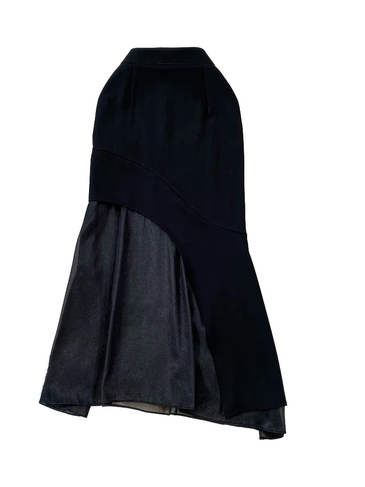 

White High Waist A-Line Skirt Women's Summer New Design Sexy Net Splicing Bodycon Long Skirt Korean Sle Commute