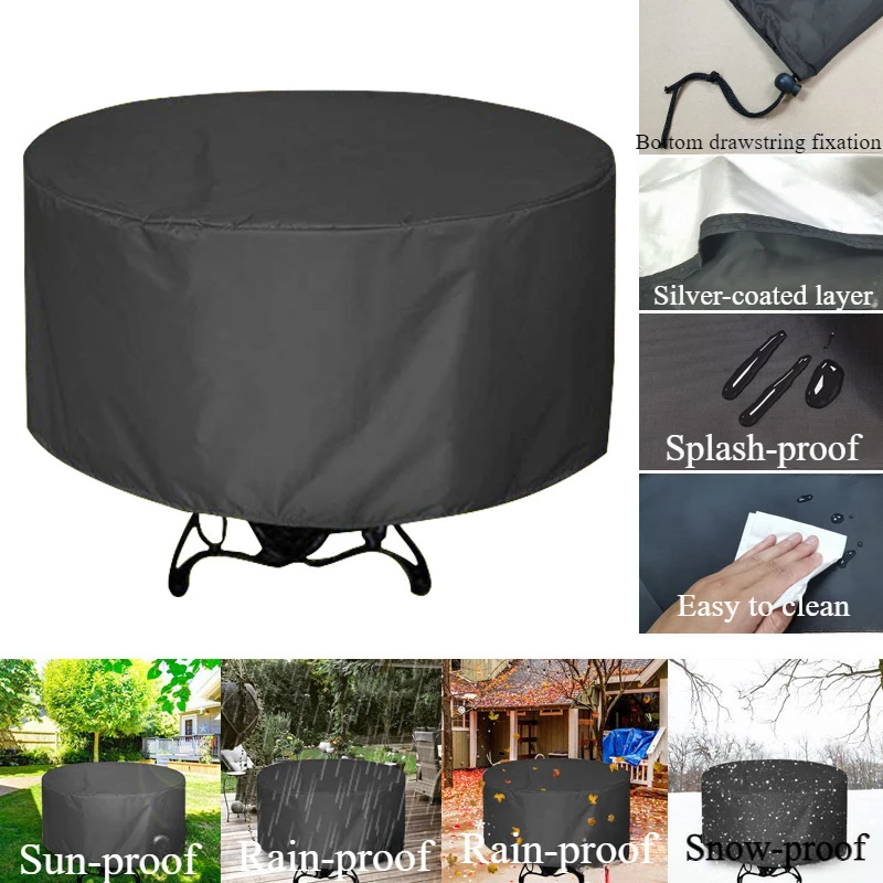 210D Heavy duty Waterproof Patio Furniture Cover Garden Rain Snow Outdoor courtyard round Cover for Sofa Table Chair Wind-Proof