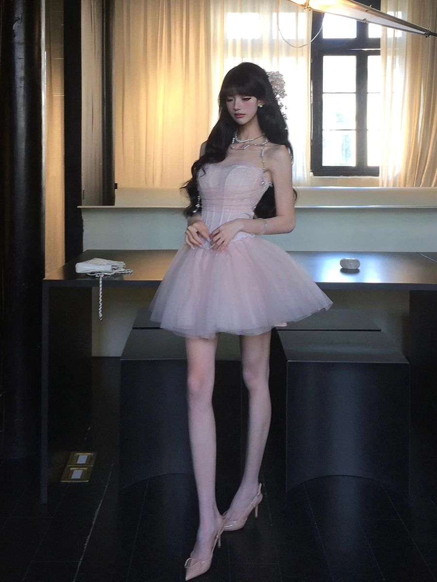 REDDACHiC Stitch Bloemen Kant Tube Top Rok Vrouwen Set Corset Tule Puffy Tutu Rok Fairycore Party Prom Cosplay Kostuum