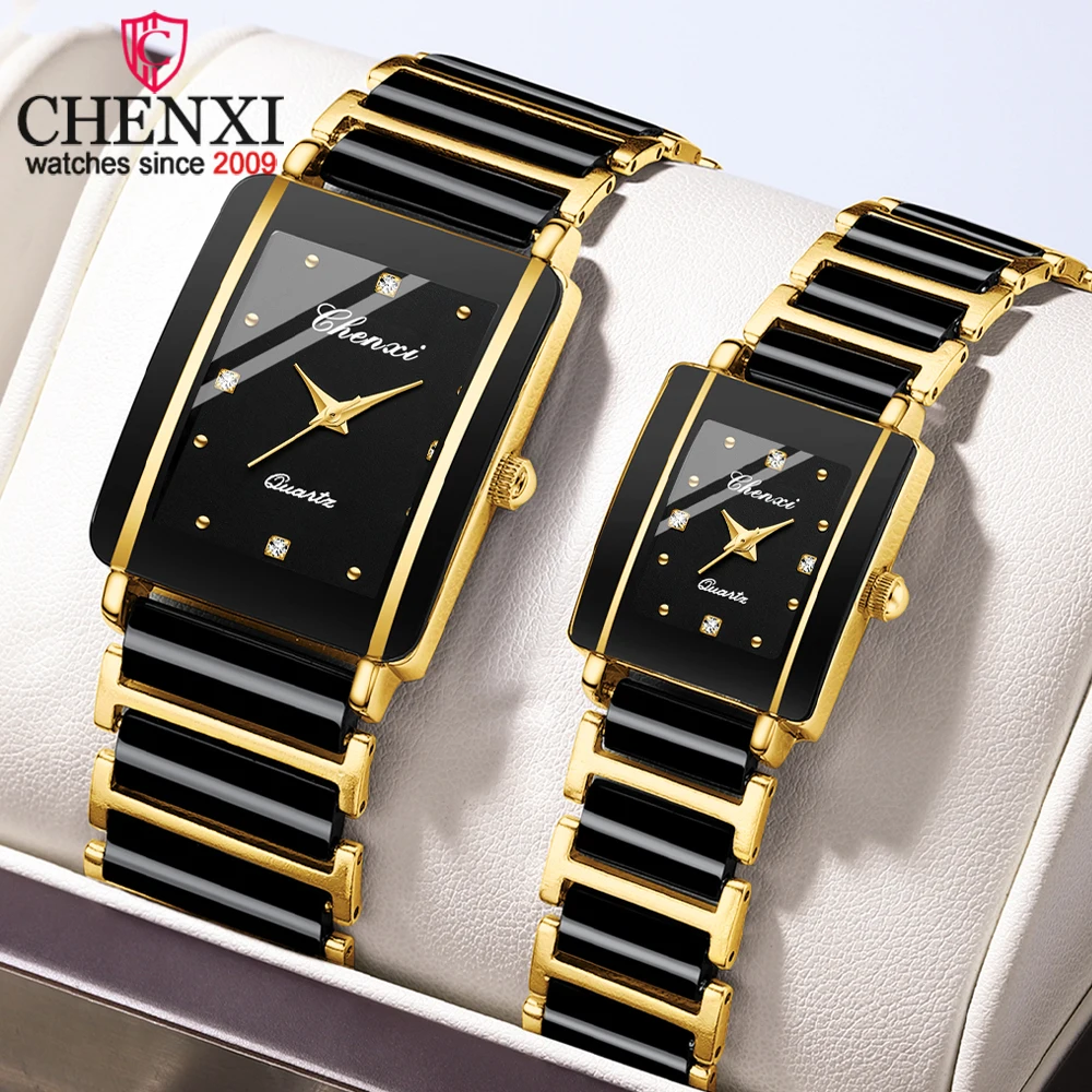 CHENXI Top Brand Luxury Couple Quartz Watches Exquisite Fashion Black Golden Design Male and Female Wristwatch Perfect Gift