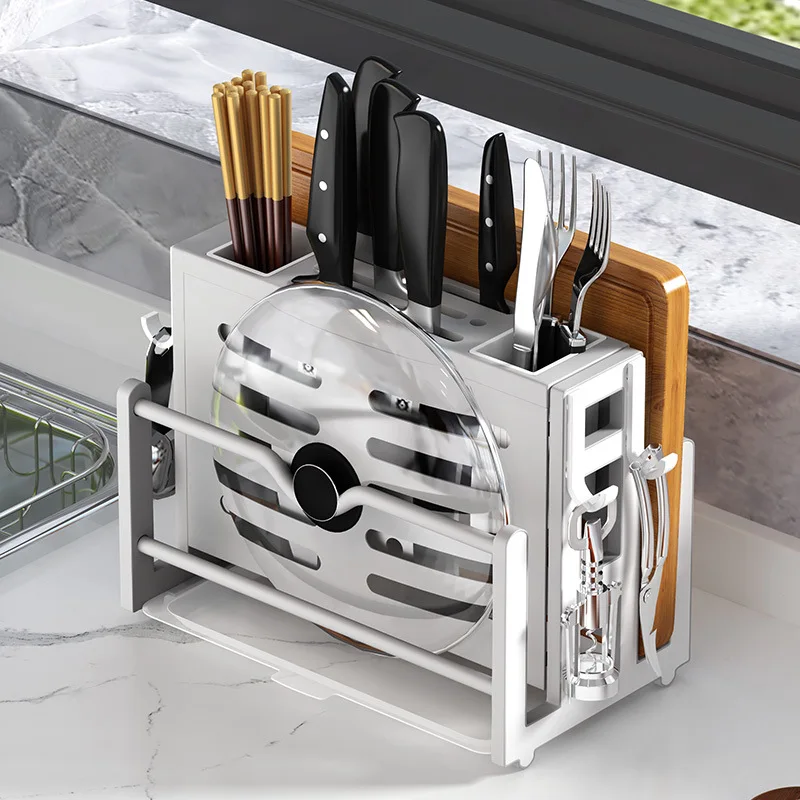 

No punching knife holder cutting board body multi-functional kitchen rack cutting board pot cover knives chopsticks chopping