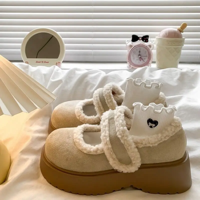 Botas de nieve con forro polar y fondo grueso para mujer, zapatos sin cordones versátiles, zapatos informales cómodos de algodón para personas cortas, invierno