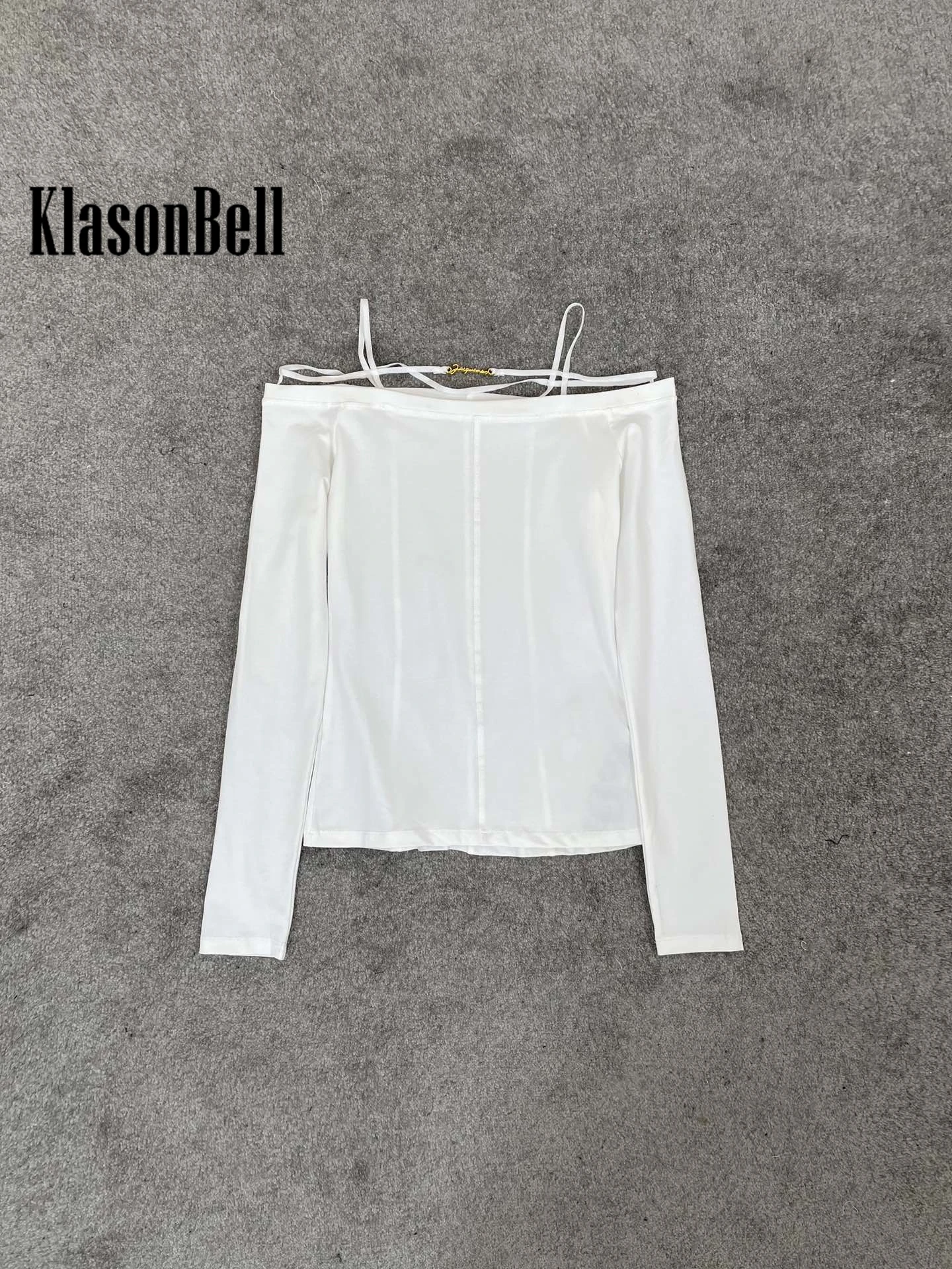 3.13 KlasonBell Celebrity Same Fashion Sexy Off-Shoulder Slash-neck Long Sleeve All-match Slim T-Shirt Women