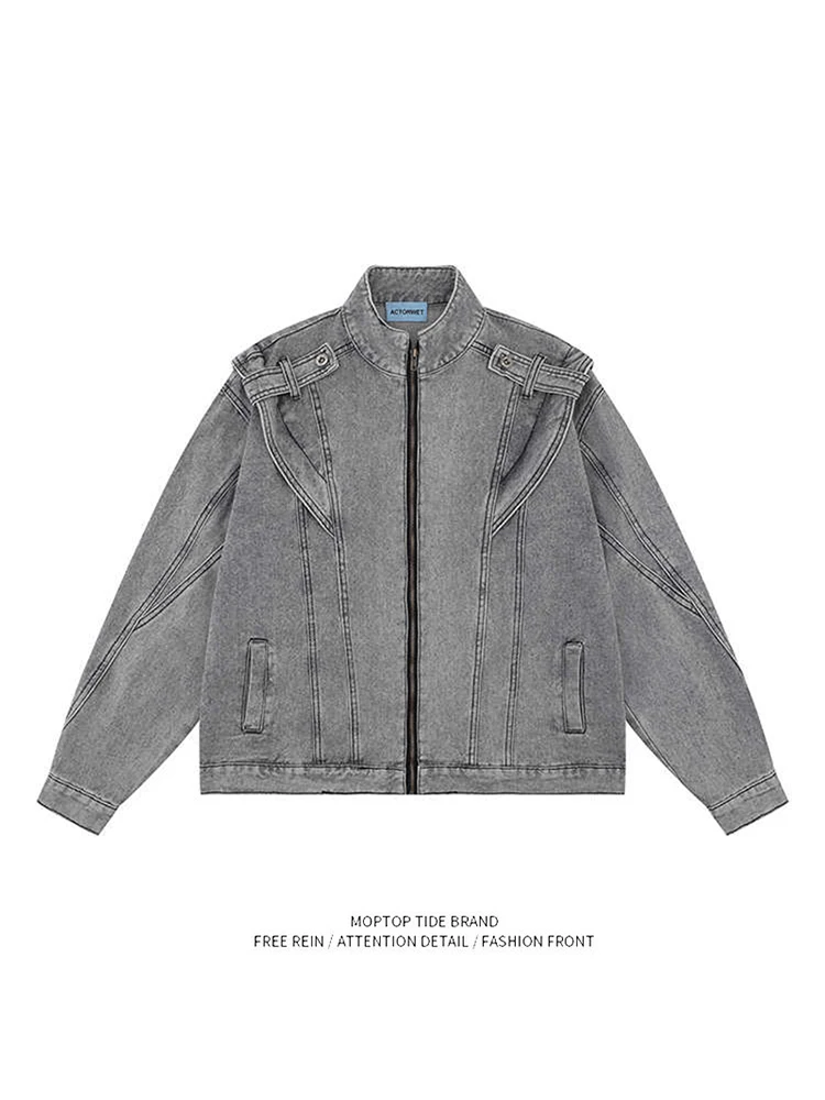 

Деконструированная рабочая одежда Mr. WH Waed, джинсовый джинсовый джинт, мужской джинсовый джинт в американском стиле ретро, весна-осень, свободный модный полиэстер