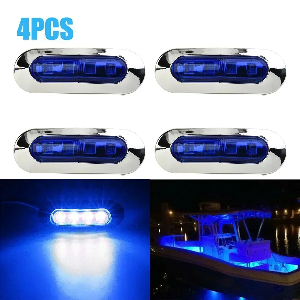 

4PCS Truck Marine Boat LED Blue Courtesy Lights Cabin Deck Walkway Stair Lamp Waterproof Electrical Lights Car Courtesy Lights