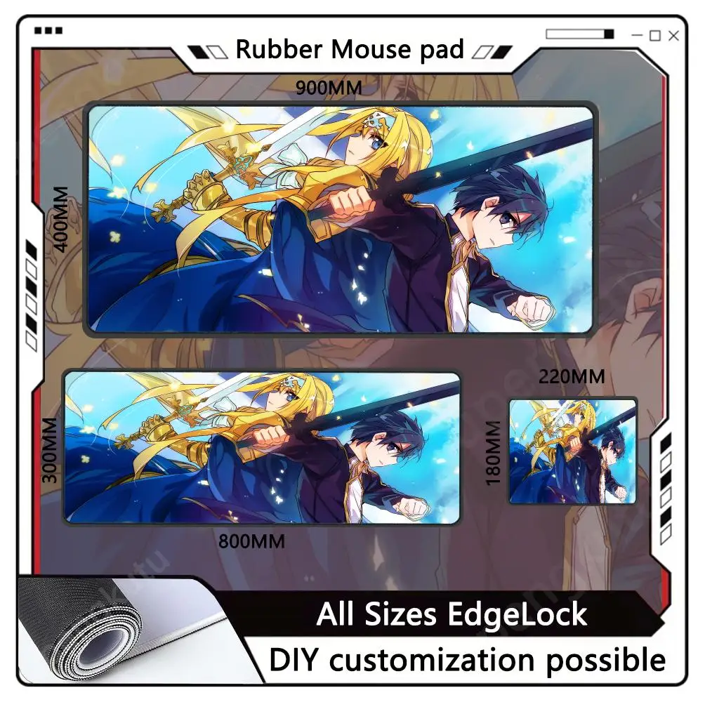 Sword Art Online Mouse Pad Non-Slip Cartoon Large Game Pad Rubber Edge Fashion Gaming accessories locking Mousemat