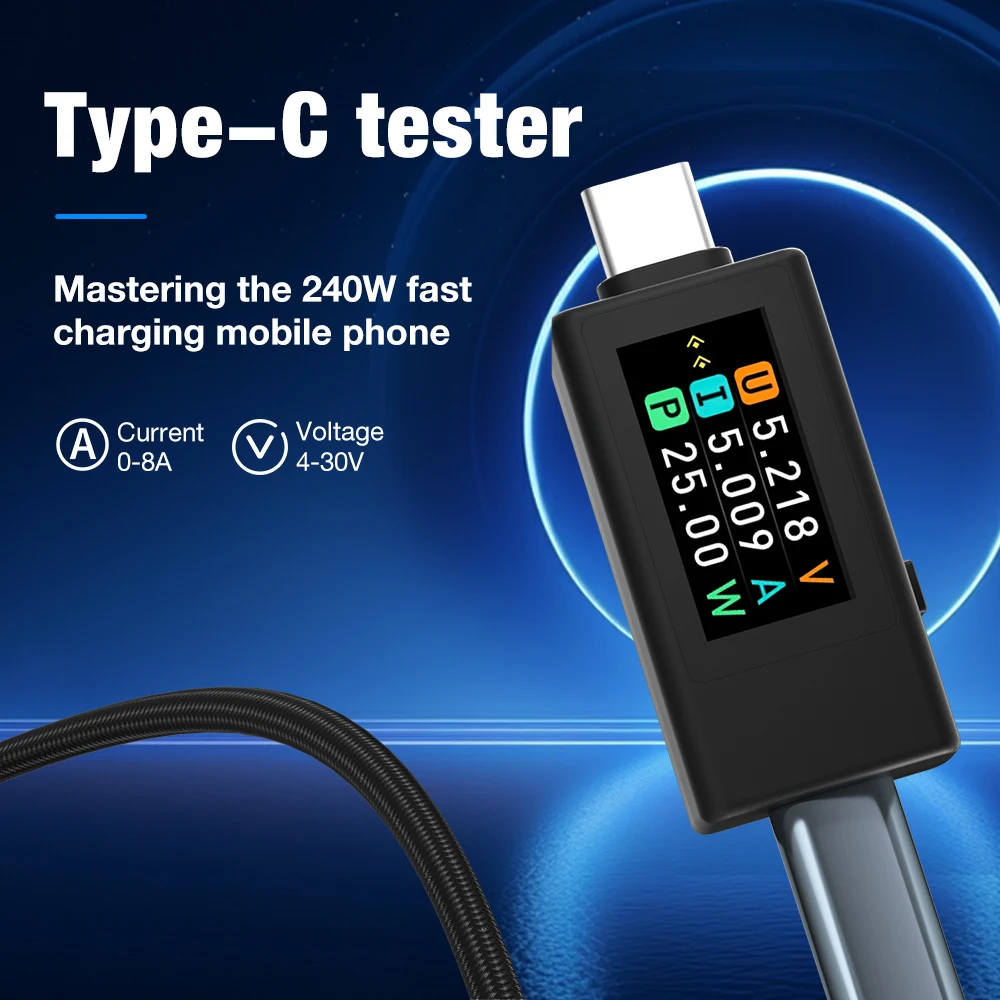 

KWS-1902L Тестер Type-C 4-30 В 0-8 А Цветной дисплей Монитор тока Напряжение зарядки Амперметр Измеритель мощности Отключение питания