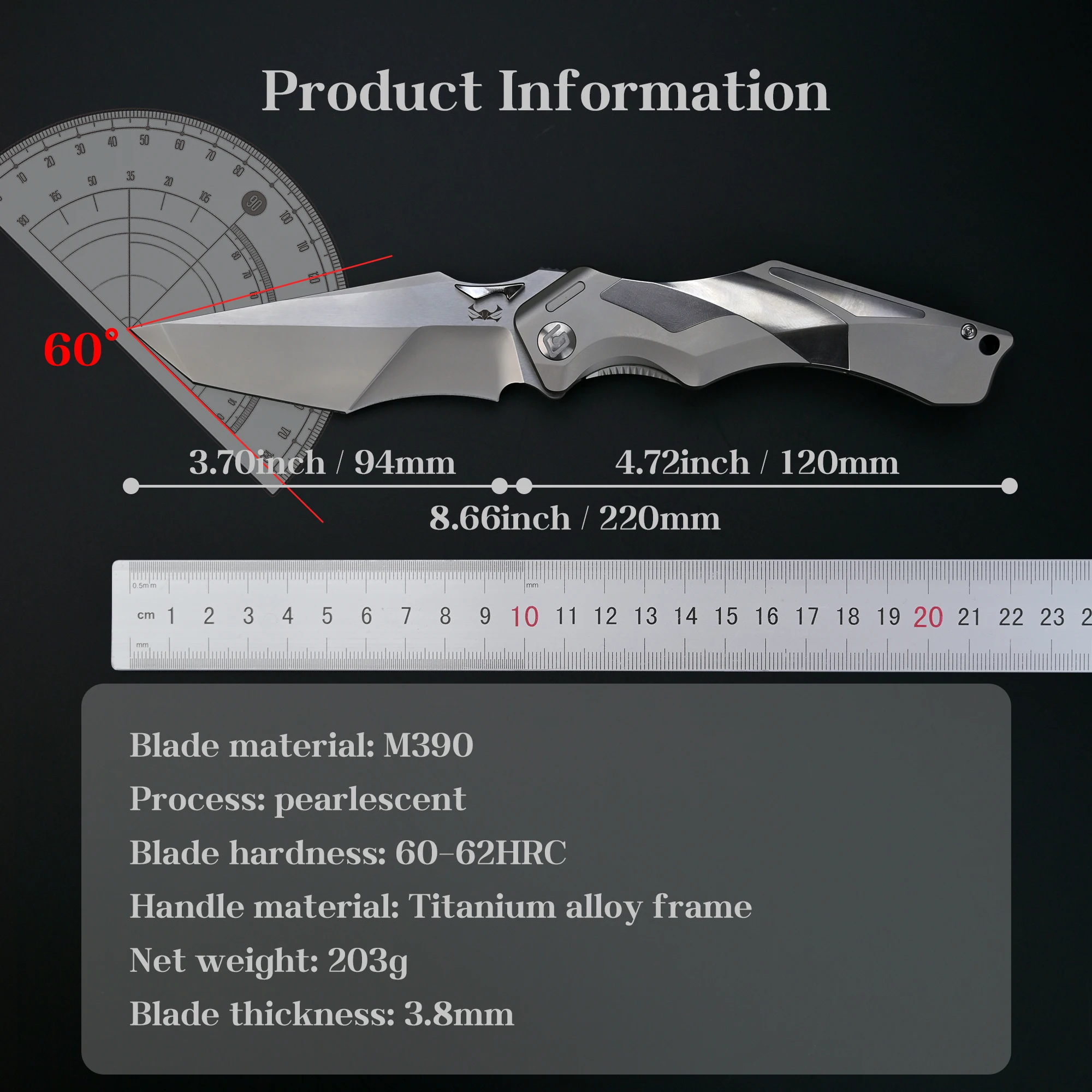 [GFG] M390 صلابة عالية حادة سبائك التيتانيوم الإطار سبائك التيتانيوم التصحيح مقبض سكينة الفاكهة سكين الجيب
