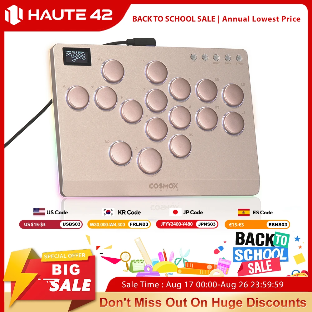 Haute42 Aluminiumlegierung Hitbox Hebellos-Arcade-Stick Kampfspiel Hitbox Controller für PC/PS4/PS5 Joystick Arcade-Controller