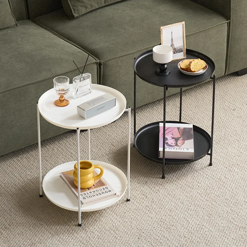 Nordic Minimalist Iron Side Table Small Round Coffee Table High Strength Plastic End Table Living Room Bedroom Home Furniture