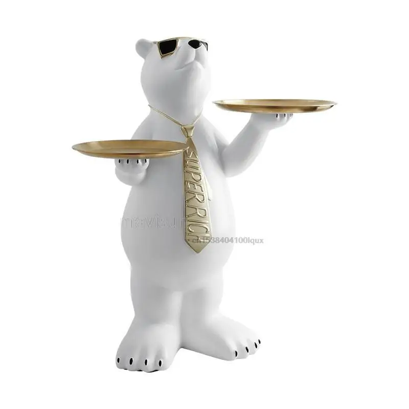 Creative Polar Bear Tray Large Floor-To-Ceiling Ornaments Light Luxury Living Room Decoration High And Low Double Tray Shape