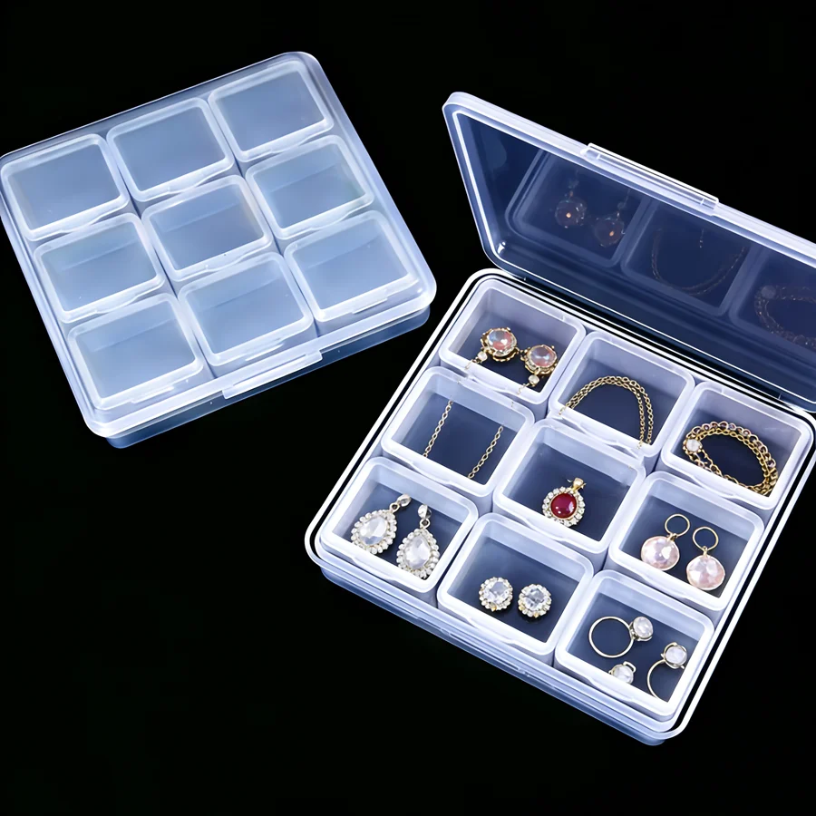 9 Grids Clear Square Plastic Box Mini 9 in 1 Separable Compartment Removable Case Fit Nail Beads Jewelry Storage Organizer