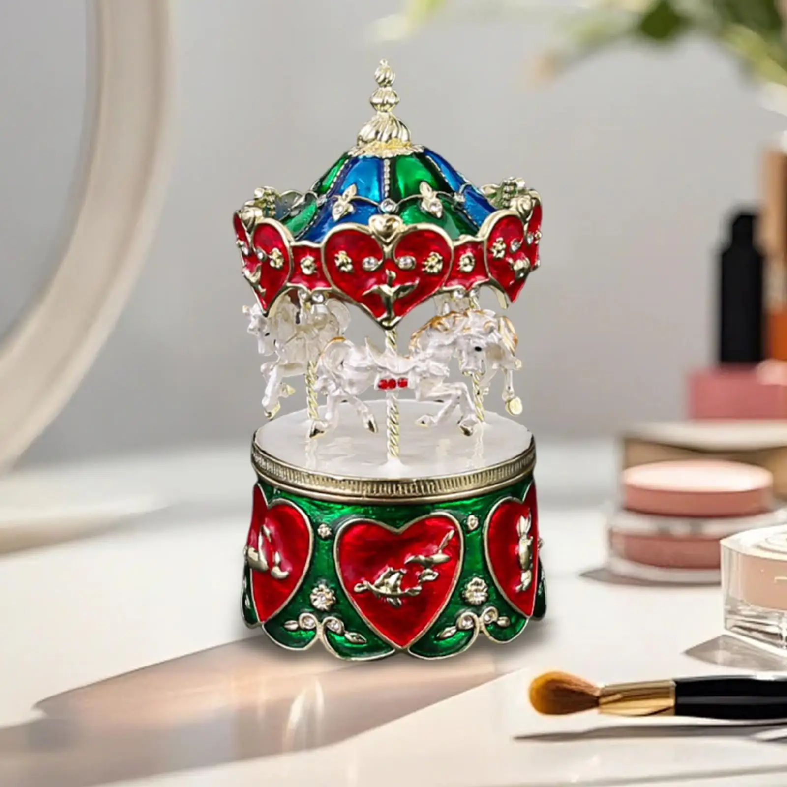 

Карусель, коробка для безделушек, креативное коллекционное украшение, уникальный подарок, классический эмалированный держатель для колец, маленький чехол для сережек для женщин