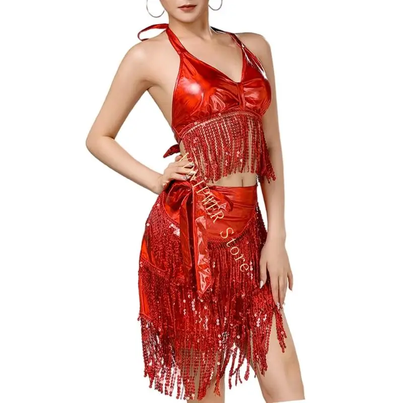 Trang phục khiêu vũ sequins Sparkly Latin Dance Trang phục tua