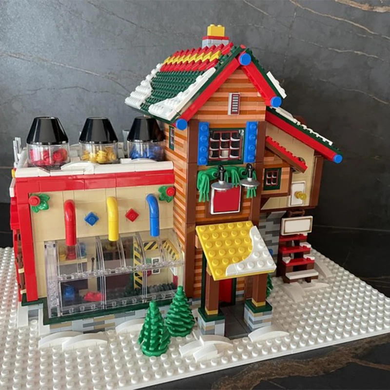 2454-teiliges MOC Winterdorf-Baumodell, Anpassbare Bauklötze, DIY-Montage-Set, Ausstellungsstück und Geschenkset für Zuhause