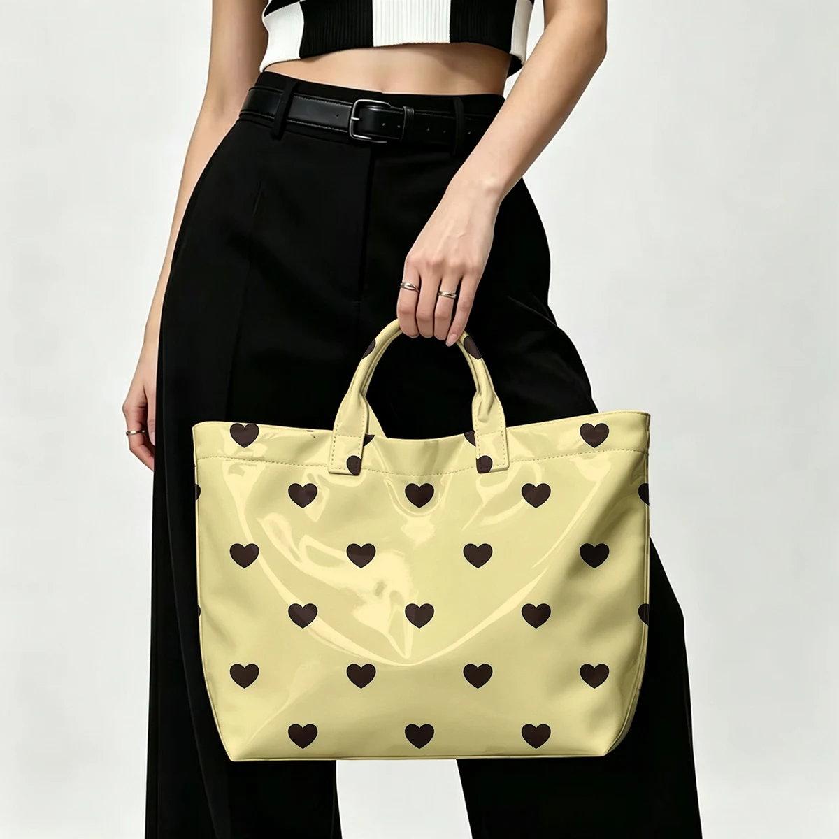 Butterscotch Hearts Fashion Bag Transparent PVC Waterproof Handbag Large Capacity Daily Commute Shoulder Tote Mummy Bag