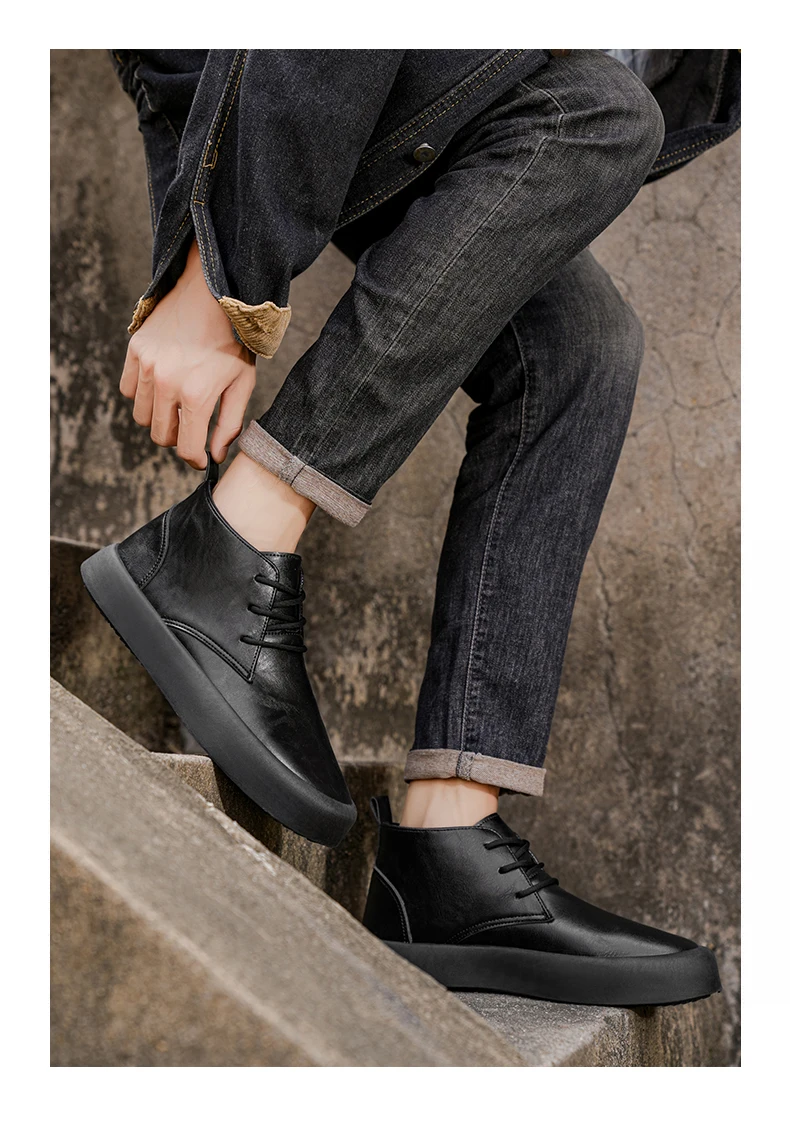 Herrenschuhe in großen Größen für Frühling und Herbst, trendige kurze Stiefel, Schuhe mit dicker Sohle, neue Herren-Lederschuhe mit mittelhohem Schaft und dicker Sohle, lässige und modische Herrenschuhe. – Detail 13