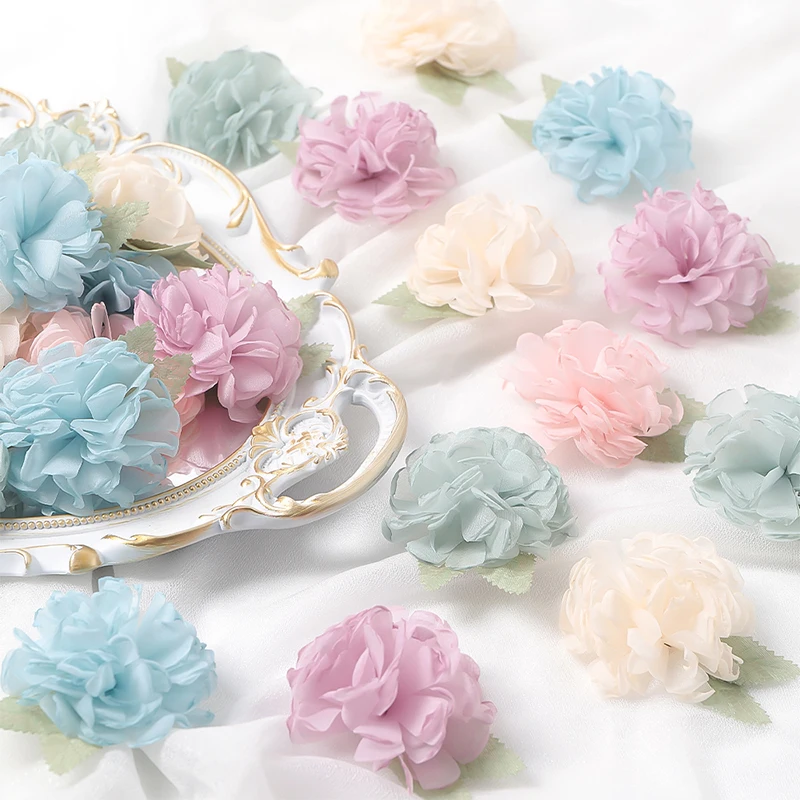 5/10 قطعة 6.5 سنتيمتر الأورجانزا الشاش زهرة DIY بها بنفسك فستان الزفاف الملابس الأحذية القبعات الديكور دبوس الشعر مجوهرات اكسسوارات ورد من الأقمشة #4