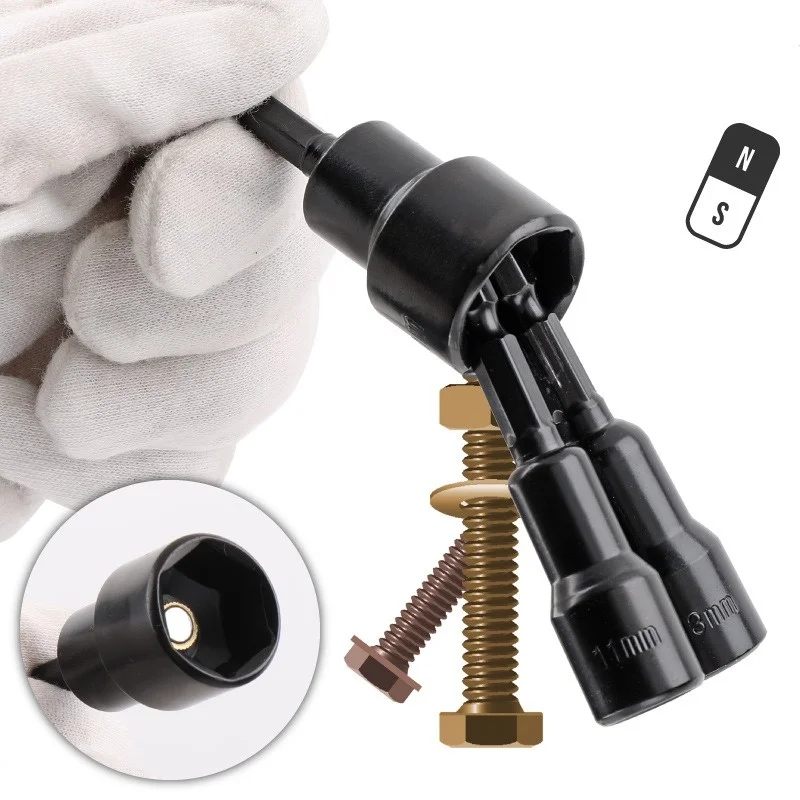 6-19mm Impact-Socket Magnetic Nut Screwdriver Deep Socket Adapter 1/4 Hex Wrench Heads Electric Drill Bit Repairing Hand Tools