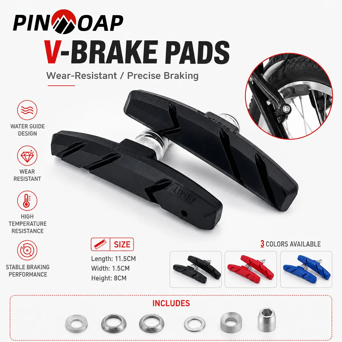AliExpress pinmoap PINMOAP 2PCS Bicycle V Brake Pads Rubber Brake Blocks Mtb Road Bike Brake Shoes Quiet Wear Resistant Cycling Replacement Parts