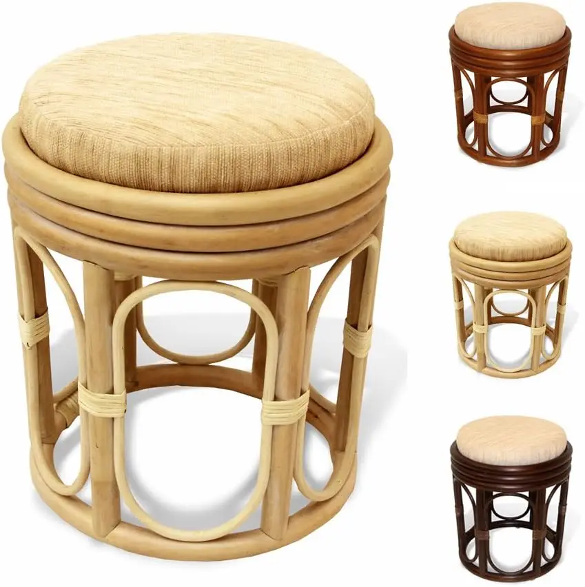 

Pier Handmade Rattan Wicker Vanity Bedroom Stool Fully Assembled White Wash Toilet stool Stools ottomans Foot stool Pink stool