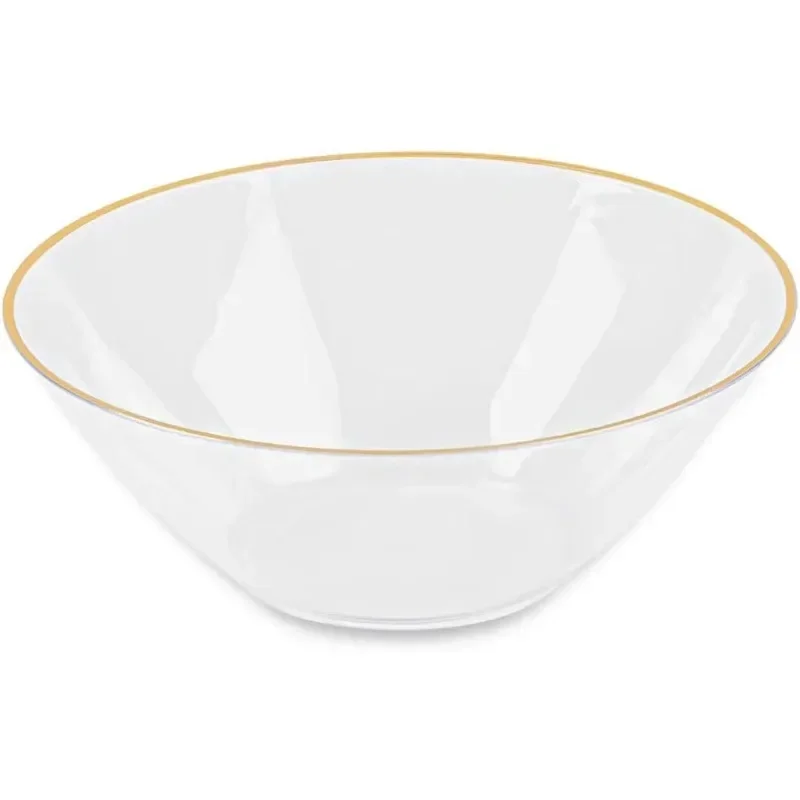 Big ganic Clear Gold-Rim Disposle Plastic Salad Bowls 1 Pc. - 58 oz Premium Quality, Largeand Stylish Party war