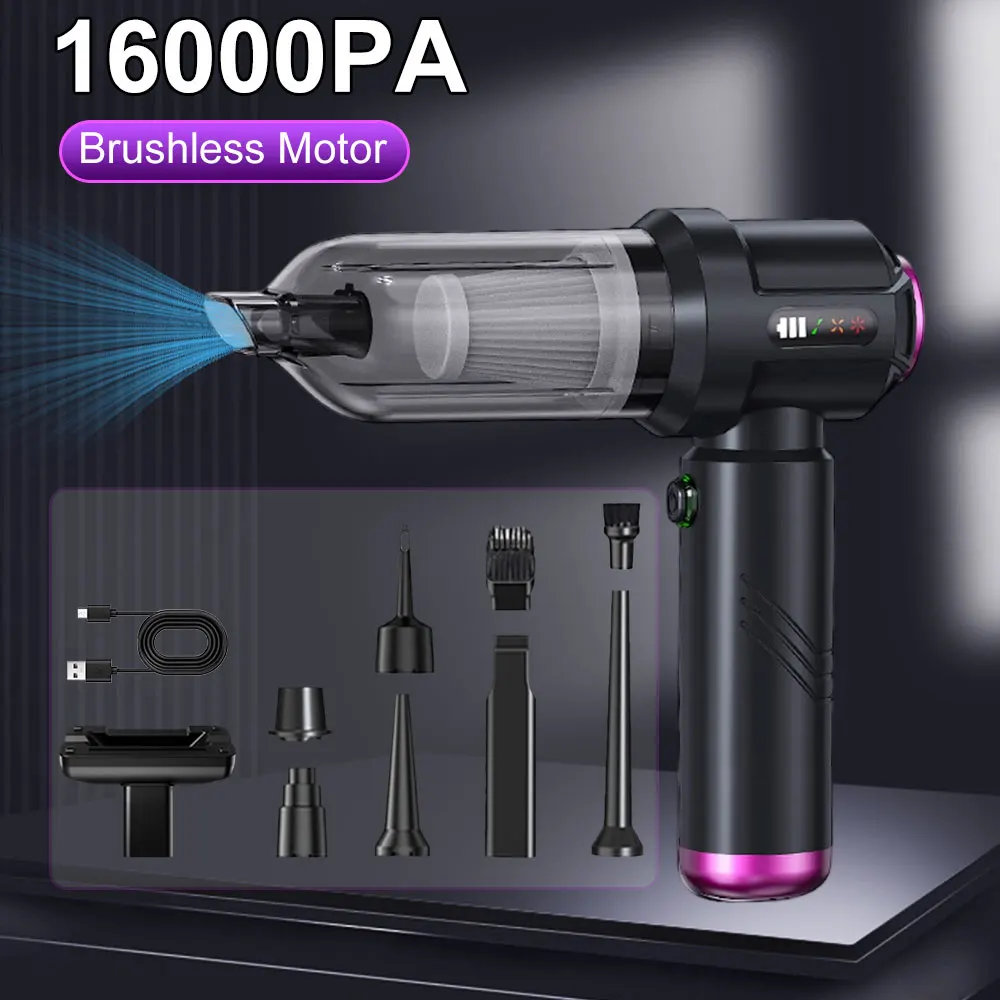 

16000PA Strong Vacuum Cleaner 9pcs Brushes Nozzles Set Blowing Suction Deflation Inflation Electric Air Duster Cordless Portable
