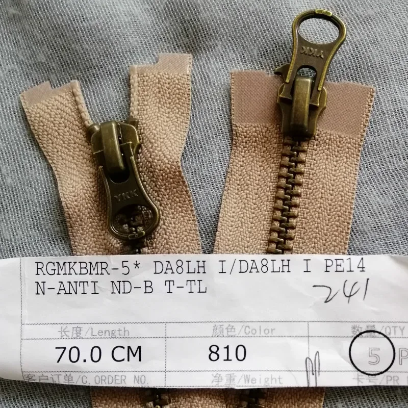 5 #70cm a 90cm di lunghezza Vintage YKK cerniera in metallo cammello bronzo doppia chiusura a due vie con estremità aperta per accessori per cucire giacca