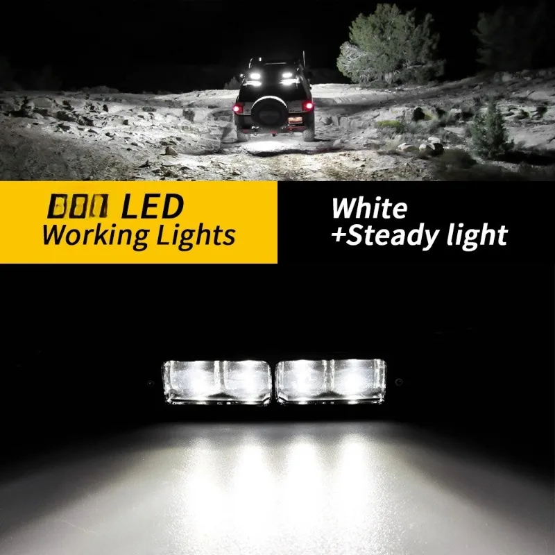 

2 Car LED Work Lights White Yellow Dual Color One-word Six Lens Spotlight Off-road Vehicle External Front Bumper Light Light Bar
