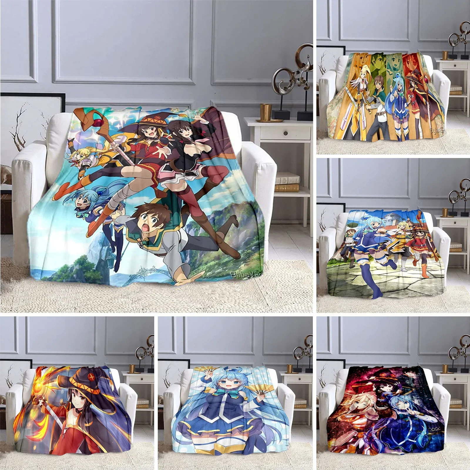 KonoSuba God's Blessing on This Wonderful World! Cartoon Megumin Soft Warm Throw Blanket Flannel Sofa Blankets for Living Room