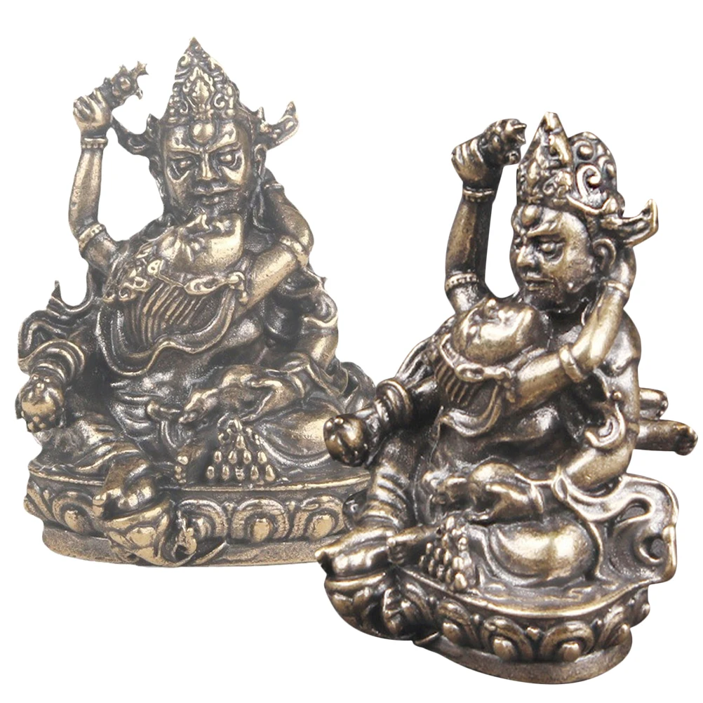 

2 Pcs Retro Brass Tibetan Buddha Statue Decorative of Wealth Statues Home Desktop Exquisite Craftsmanship Vintage Prosperity