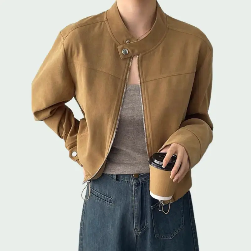 

Горячая новинка 2026: Модная женская куртка-бомбер с воротником-стойкой, стильная, крутая, в стиле мотоциклетной куртки, укороченная, весна-осень